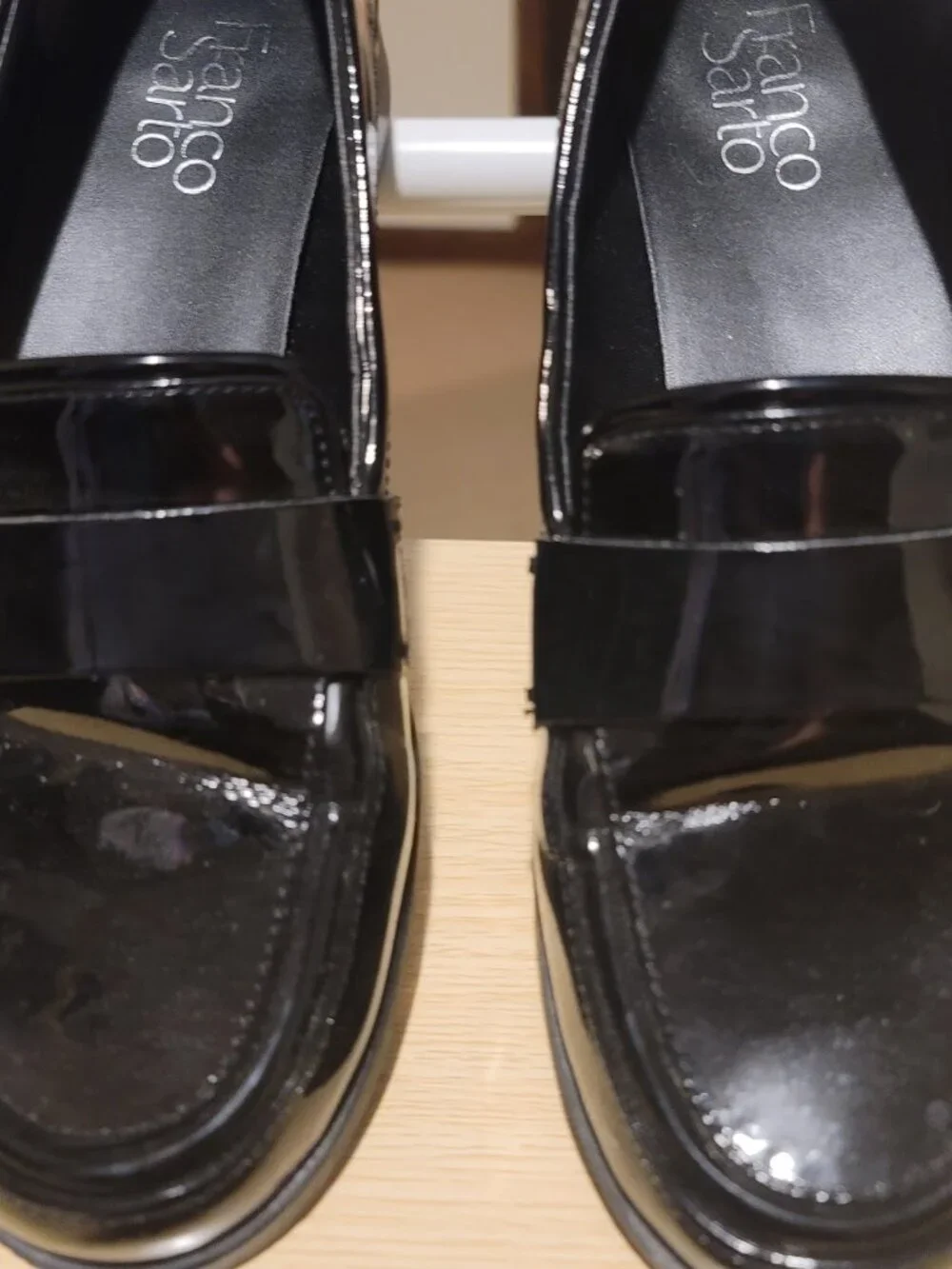 Franco Sarto Black Leather Penny Loafers - Lug Sole - Size 7.5M